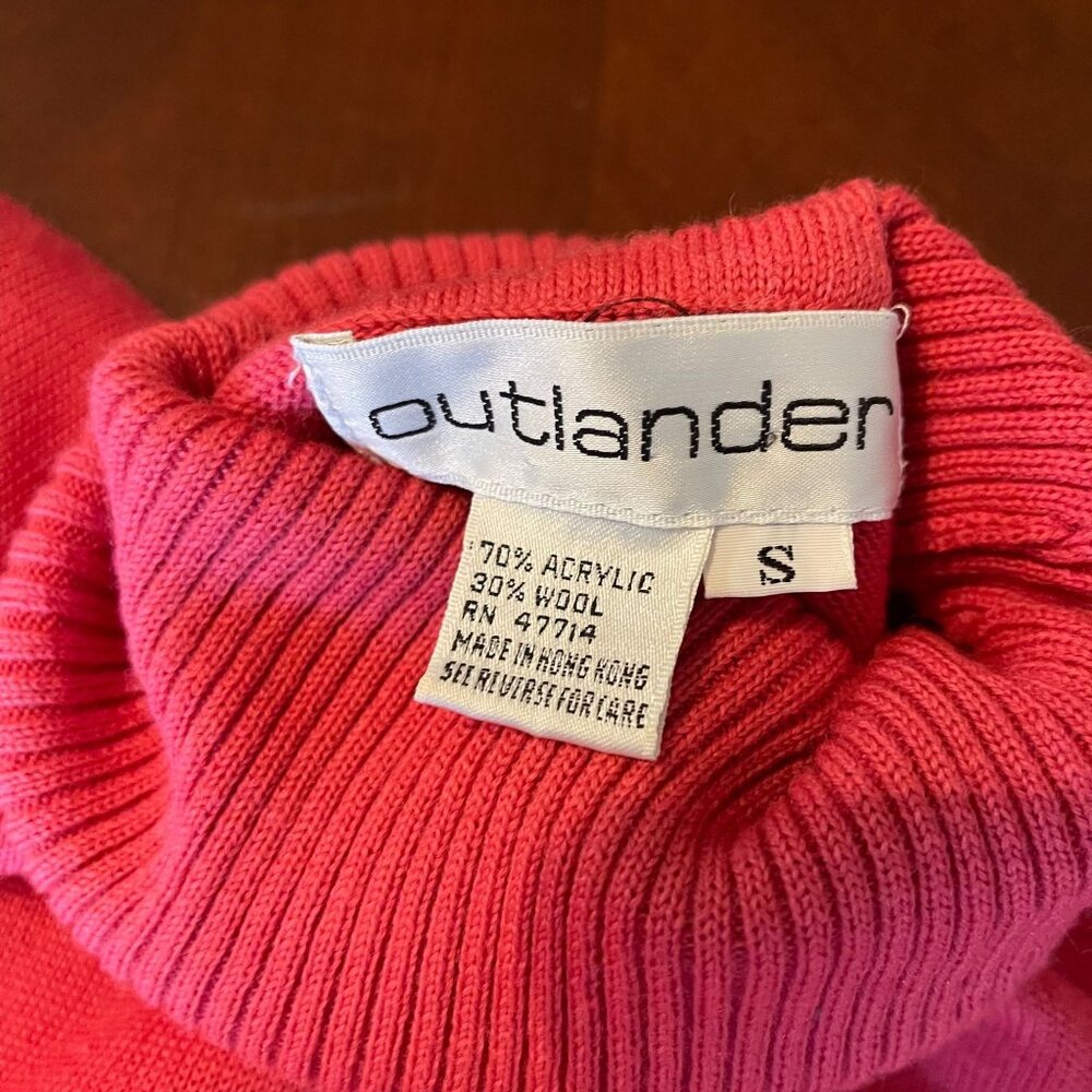 Vintage Coral Pink Turtleneck Sweater Small Outlander Wool Ribbed Hem‎ & Cuffs - Picture 2 of 8